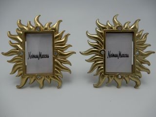 Two Neiman Marcus Jay Strongwater Gold Metal Mini Clip Frame Swarovski Crystals