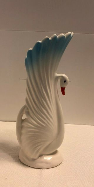 Vintage White Blue Ceramic Swan Vase Art Deco