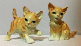 Vintage Kitty Cat Salt And Pepper Shakers Orange Striped Tabby E 3301