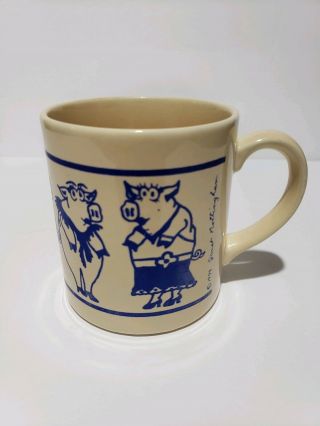 Vintage Blue Pigs Coffee Mug Cup 1979 Janet Nottingham Boston Warehouse England