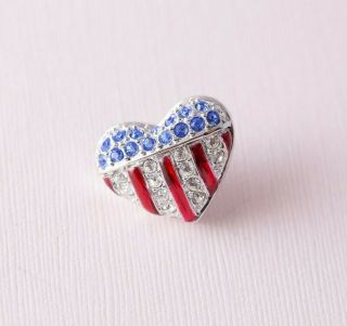 Swavorski Swan Usa American Flag In One Heart Pin Brooch