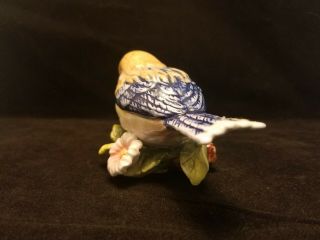 Cute Small Yellow and Blue Ceramic Porcelain Bird Figurine on Branch with Flower 2