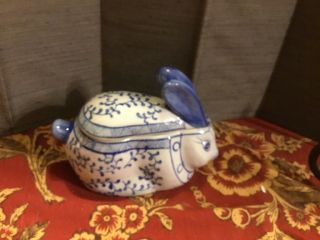 Vintage China Blue & White Bunny Trinket Box