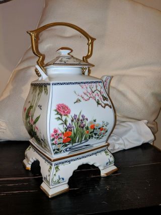 1986 Fp Japan Franklin Porcelain Tea Pot The Birds & Flowers Of The Orient