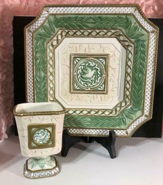 Fitz & Floyd Gregorian Plate Tray And Votive Candle Holder Set