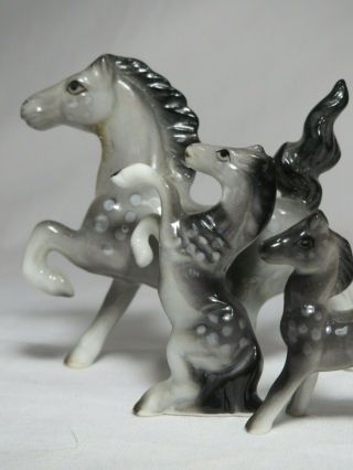 3 Vintage Miniature Bone China Gray Horse Family Figurine Porcelain Figures Neat