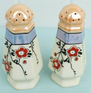 Japanese Vintage Salt And Pepper Hand Painted Lustreware Shakers Floral Ceramic