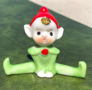 Vintage Ceramic Christmas Pixie Elf Gnome Fairy Marked Japan 2.  25” X 2”