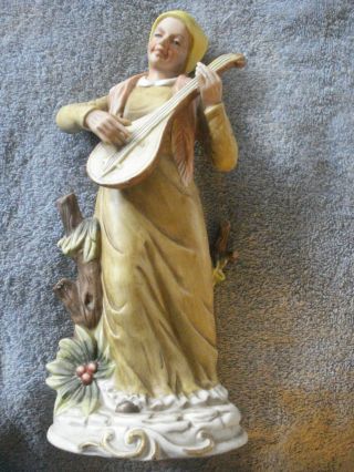 Vintage 11 1/2 " Tall Hand - Painted Ceramic/porcelain Lady Playing Mandolin