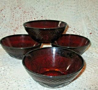 Vintage Avon Cape Cod Ruby Red Soup Cereal Bowls 5 1/2 In Rim Set 4