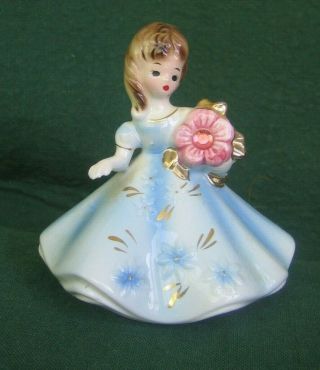 Vintage Josef Originals Figurine October Birthstone Girl In Blue Dress