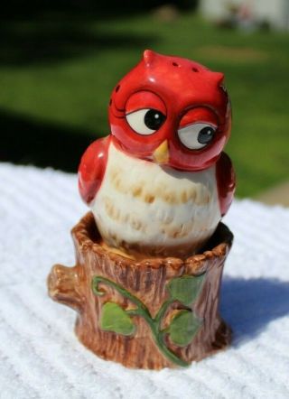 Vintage Stacking Red Owl In Tree Stump Salt And Pepper Shakers