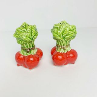 Vintage Radish Red And Green Vegetable Salt And Pepper Shakers