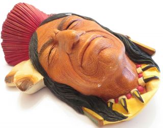 Vintage Chalkware Head Hand Painted Tecumseh Shawnee Indian Chief Wall Decor 4