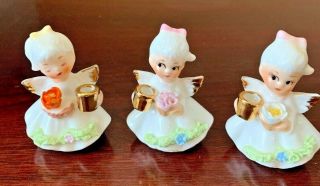 3 Vintage Napcoware Napco Bone China Miniature Angel Of The Month Figurines Gold