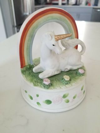 Vintage Enesco Unicorn Porcelain Music Box Over The Rainbow