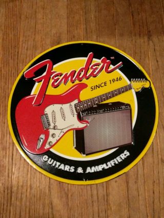 Vintage Retro Metal Tin Sign Fender Guitar Red Yellow Black Man Cave