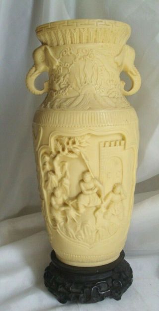 Vintage Carved Norleans Vase Elephant Handles Made In Italy 11 " Tall On Base