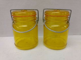 Vintage Salt & Pepper Shakers Plastic Orange Mason Canning Jars W/bail Clamp Lid