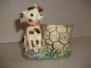 Vintage Ceramic White Black Dalmatian Puppy Dog Well Planter Desk Top Holder 4 "
