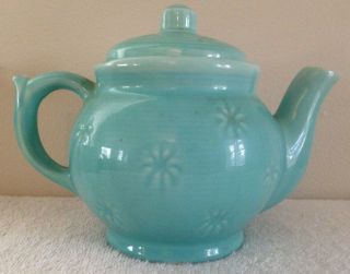 Vintage Collectible Turquoise Ceramic Tea Pot Made In Usa