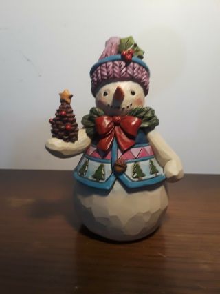 Jim Shore Pint Size Snowman With Pine Cones And Holly 4034376