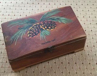 Hand Painted Vintage Small Pine Box / Jewlery Box “pine Valley,  Calif” Pinecone