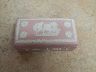 Vtg Wedgwood England White On Pink Jasperware Trinket,  Jewelry Box