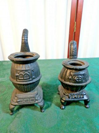 2 Unique Vintage Miniature Cast Iron Pot Belly Stove