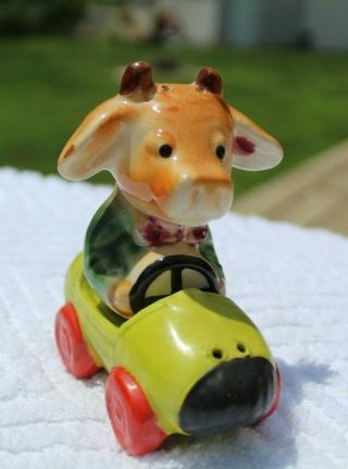 Vintage Anthropomorphic Bull Driving A Car Salt And Pepper Shakers - Japan