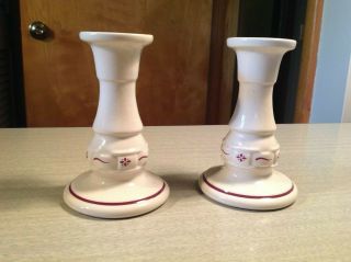 Longaberger Woven Traditions Red 5 " Tall Set Of Two Candlesticks.
