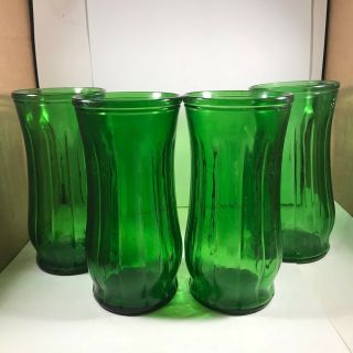 Set Of 4 Matching Pcg 200 9 - 1/2 " Green Glass Centerpiece Vases Floral Supply
