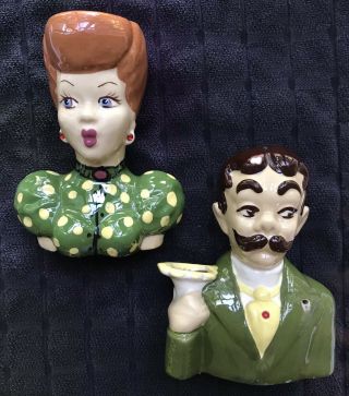Vintage Lucille Ball Ricky Ricardo Head Vases Ceramic I Love Lucy Man Woman