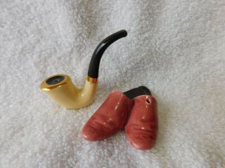 Vintage Arcadia Miniature Slippers And Pipe Salt And Pepper Shakers