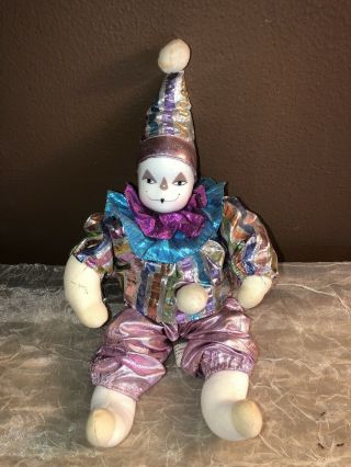 Musical Clown Doll Porcelain Face Hands Feet Cloth Body