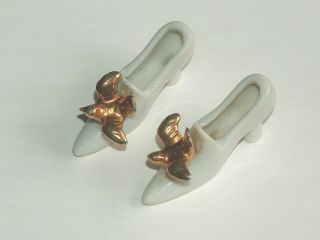 Vintage Miniature Japanese 2 " Porcelain High Heel Dress Shoes W/ Bird Figurines