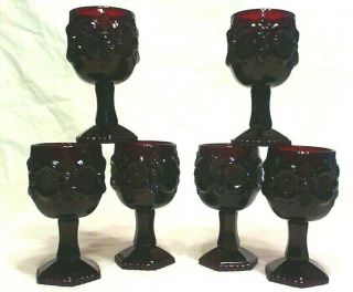 Vintage Ruby Red Glass Cape Cod Goblets Set Of 6,  Avon &