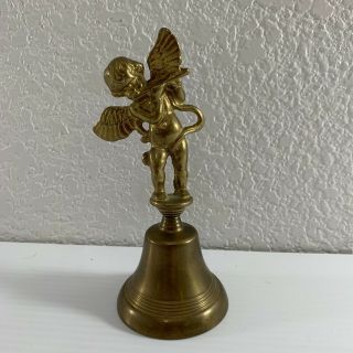 Solid Brass Cherub Angel Baby Bell Playing Flute Taiwan 6 " Tall Vintage