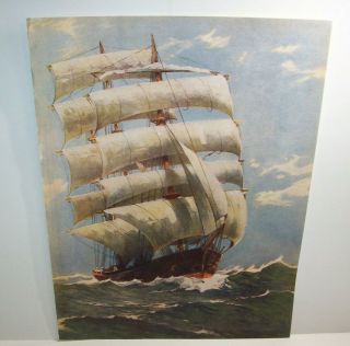Clipper Ship 1930s Vintage Art Print Lithograph Ready To Frame Artwork