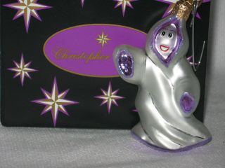 Christopher Radko Halloween Glass Ornament Little Gems Ghost Purple Trim