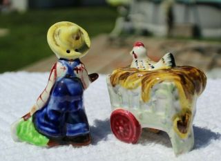 Vintage Farmer and Cart with Chicken Salt and Pepper Shakers - Japan 3