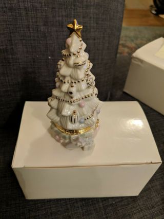 Lenox Treasures Gold Club " Christmas Tree " Trinket/treasure Box W/ Gold Accents
