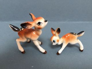 Vintage Mid Century Porcelain Animal Figurines - 2 Bambi,  Baby Deer,  Big Eyes