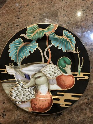 Fitz And Floyd Mallard Pond Find Porcelain Duck Plate Gold Outline 339 Vintage