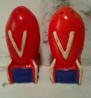 Vintage Ww2 " V " Victory V2 Rocket Bomb Salt & Pepper Shakers Chalkware Souvenir