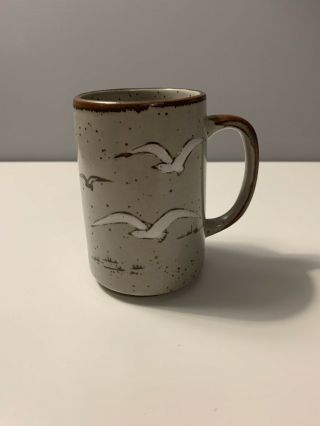 Vintage 12 Oz Grey Otagiri Style Stoneware Coffee Mug Tea Cup Seagulls