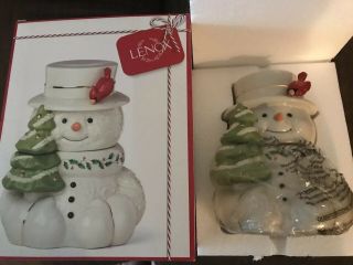Lenox Florentine & Pearl 12 " Snowman Cookie Jar