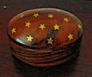 Brass Inlay Wood Trinket Box With Brass Inlay Stars,  4 " X 3 