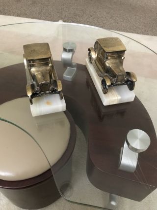 Vintage Brass Gold Car Bookends With Marble Base