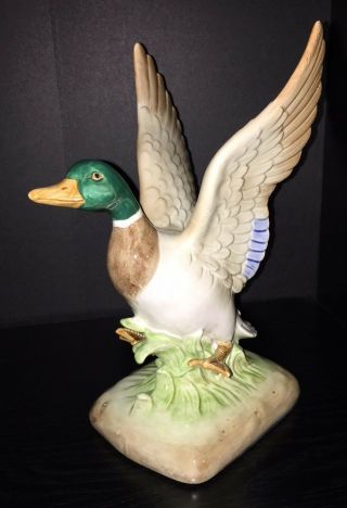 Vintage Fitz & Floyd Mallard Duck Figurine Bookend Flying W/ Head Up 1986